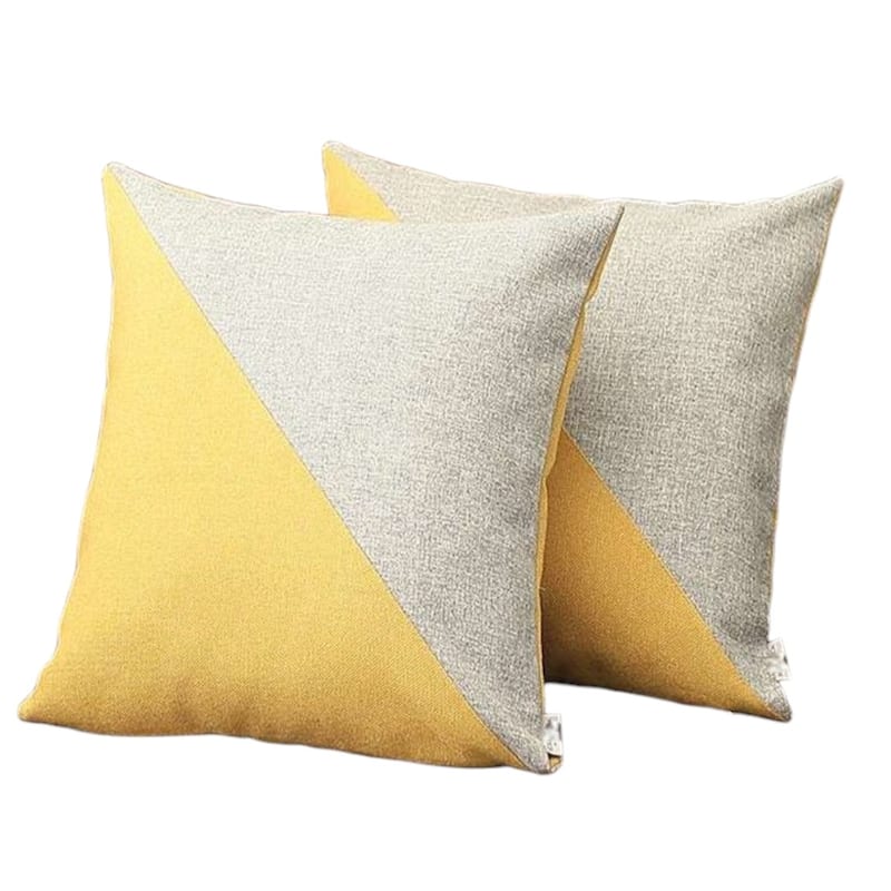 HomeRoots Set Of Two 18" X 18" Grey And Yellow Polyester Geometric Zippered Pillow