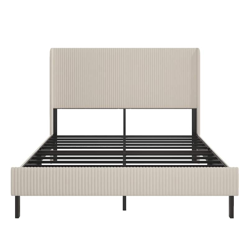 Queen Size Wood Platform Bed with Charging Station (2 USB Ports), Noise-Free Design, and No Box Spring Needed