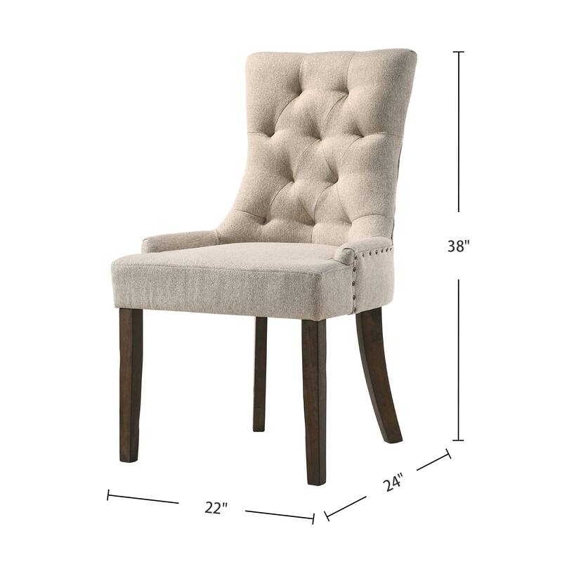 Set of 2 Fabric Upholstered Dining Chairs, Beige and Weathered Oak