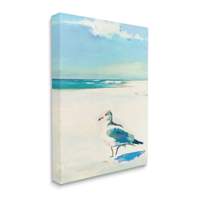 Stupell Seagull on Sandy Shore Soft Tranquil Beach Scene Canvas Wall Art - Blue