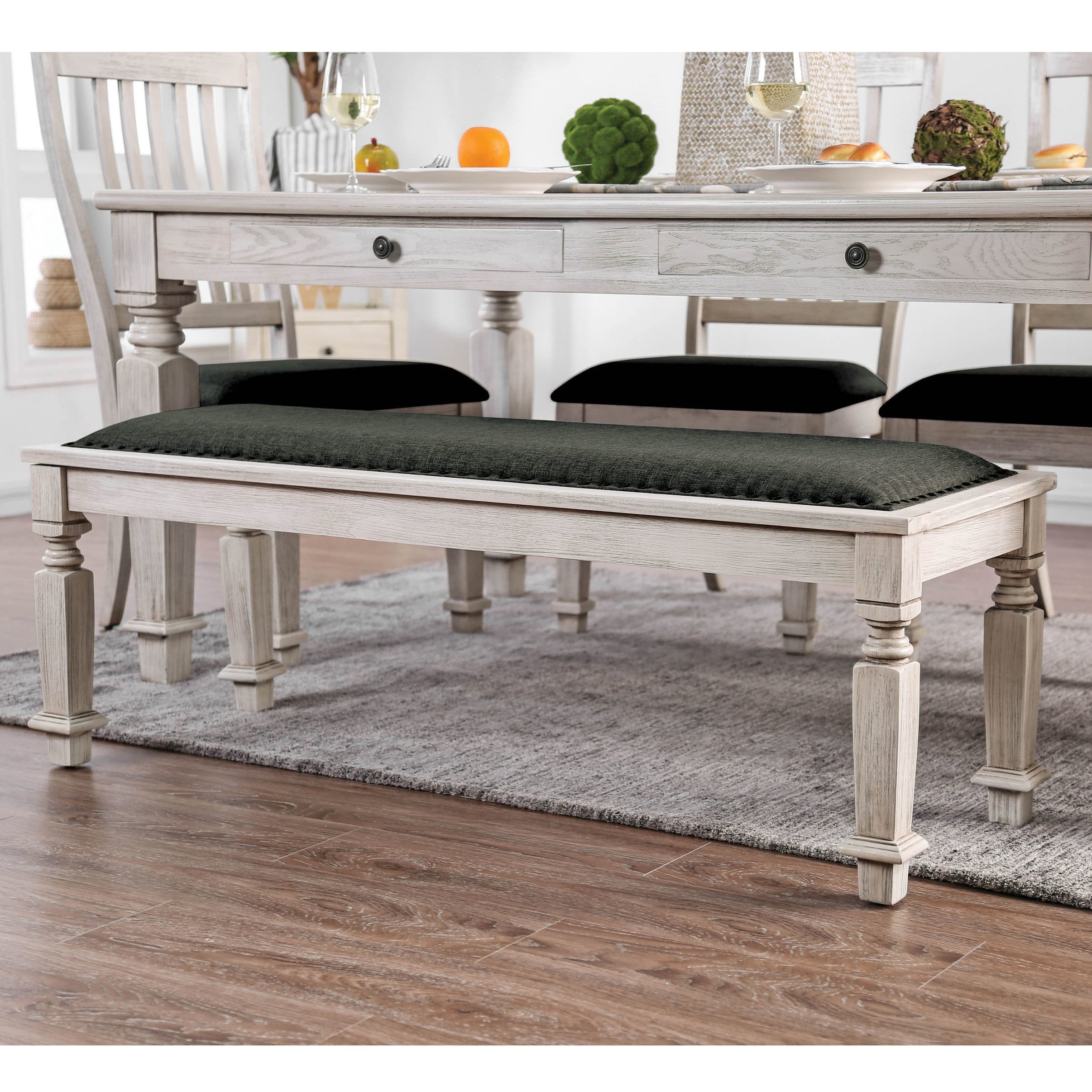 Furniture Of America Hish Rustic White Fabric Upholstered Dining Bench Overstock 21475358