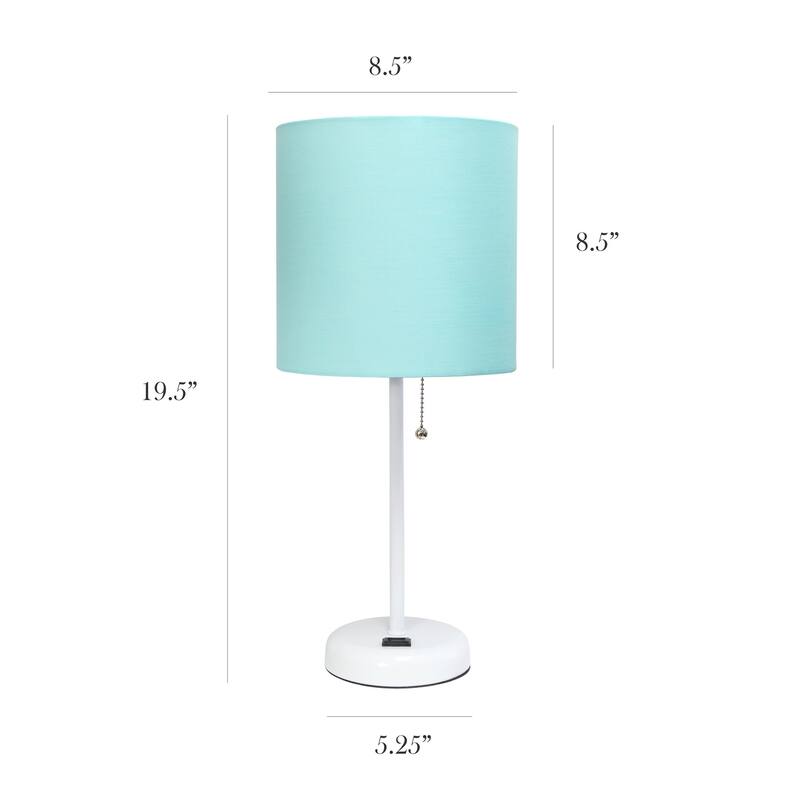 19.5 in. White Finish Table Lamp with Blue Shade, Durable Stick Lamp for End/Side Tables, Set of 2