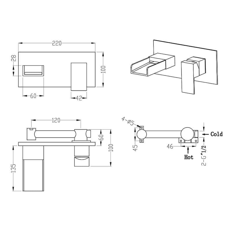 Matte Black Single Handle Waterfall Nozzle Wall Mount Bathroom Sink Faucet