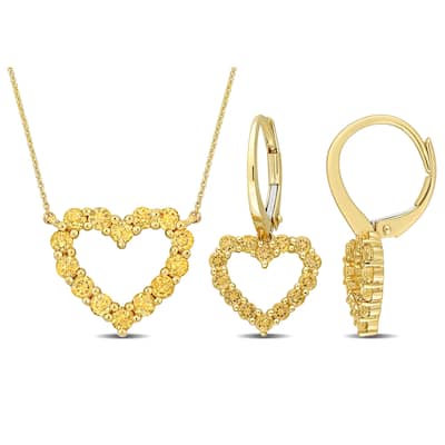 Miadora 2ct TGW Citrine Open Heart 2-Pc Set Earrings Necklace 10k Yellow Gold