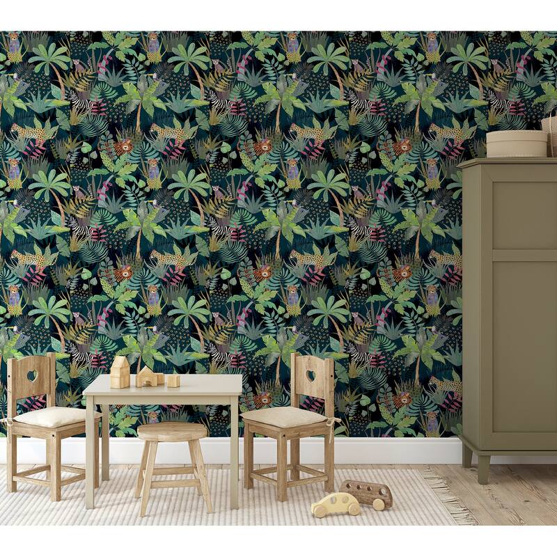 Arthouse Fonda Dark Green Jungle Party Wallpaper