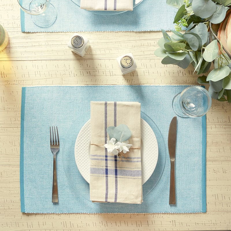 DII French Blue Eco-Friendly Chambray Fine Ribbed Placemat 6 Piece