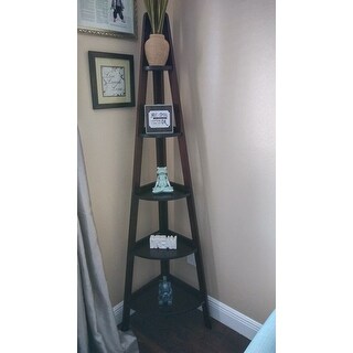 5-Shelf Corner Ladder Espresso Bookcase