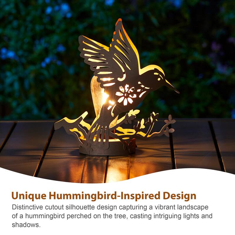 Glitzhome Outdoor Metal Hummingbird Cutout Solar Lantern with Bulb Waterproof