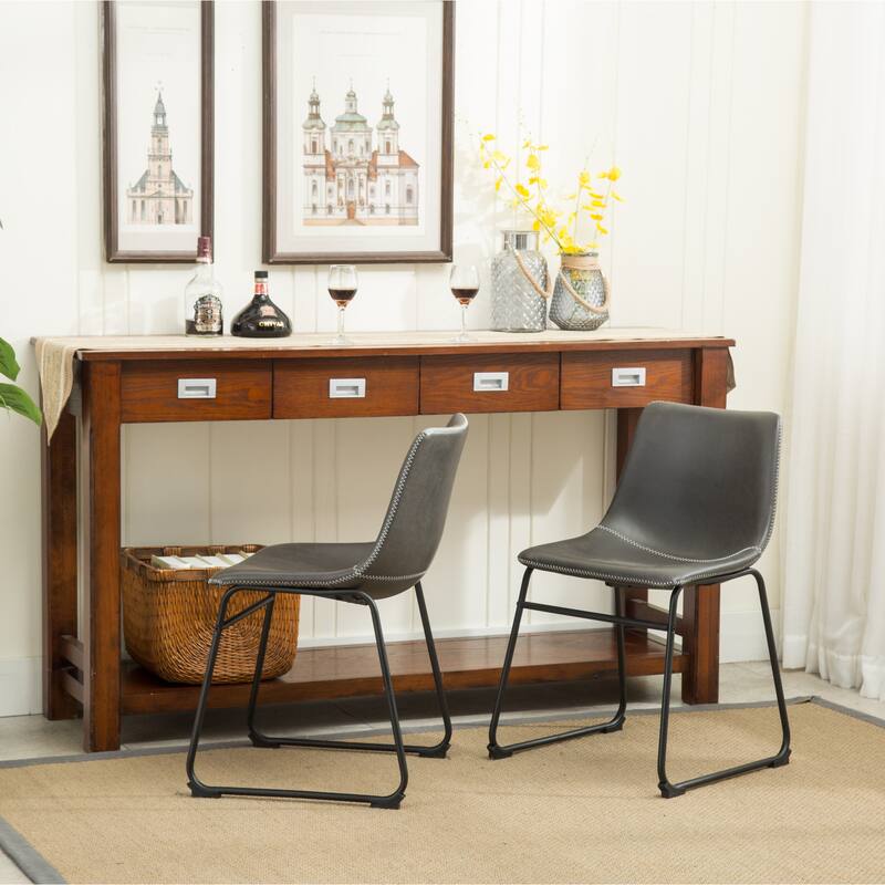 Mid-Century Modern PU Leather Dining Chairs, Set of 2