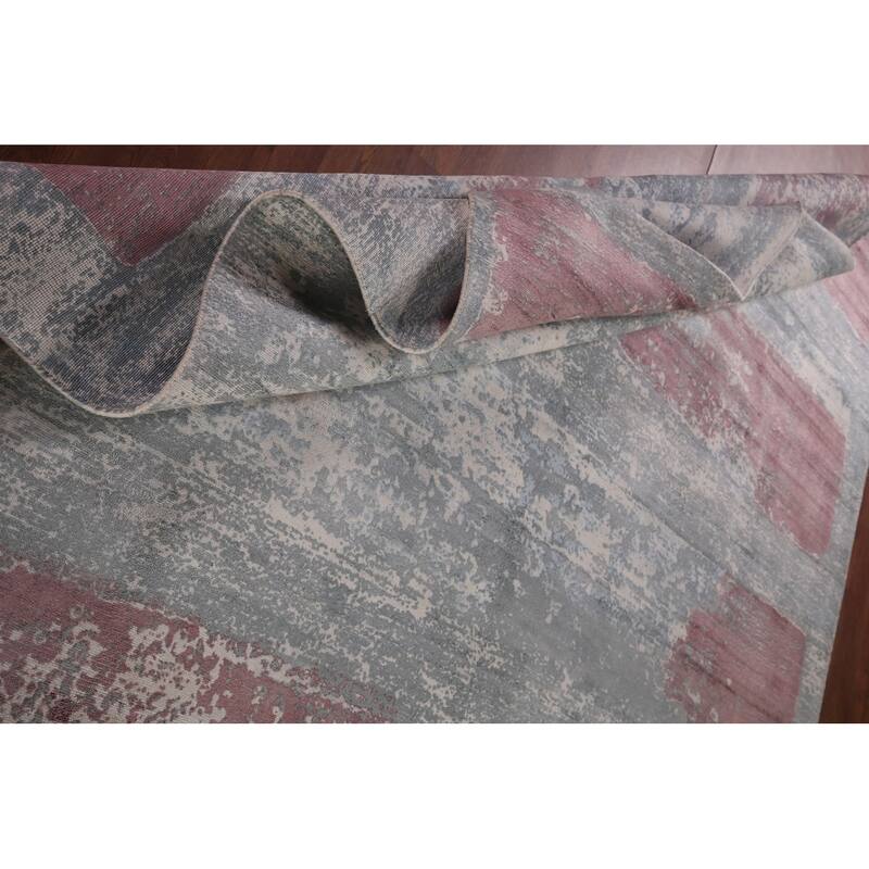 Gray Abstract Indian Area Rug Hand-Knotted Wool Carpet - 8'11"x 11'11"