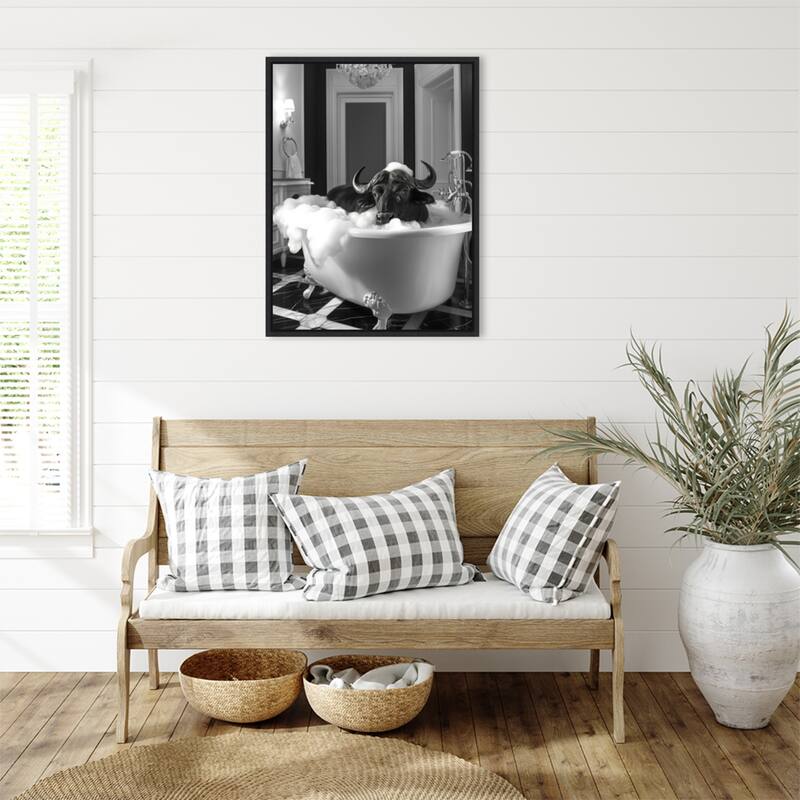 Rub a Dub Buffalo by Niky Rahner Framed Canvas Wall Art