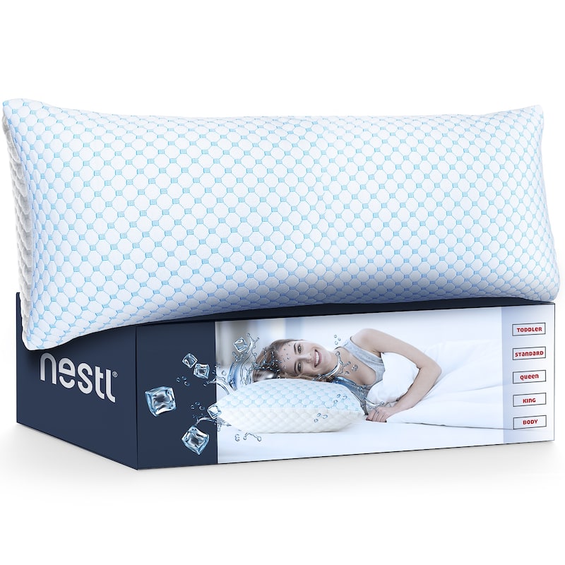Nestl Coolest Heat and Moisture Reducing Ice Silk Pillow - Gel Infused Adjustable, Breathable, and Washable Memory Foam Pillow - Body 20" x 54" - Single