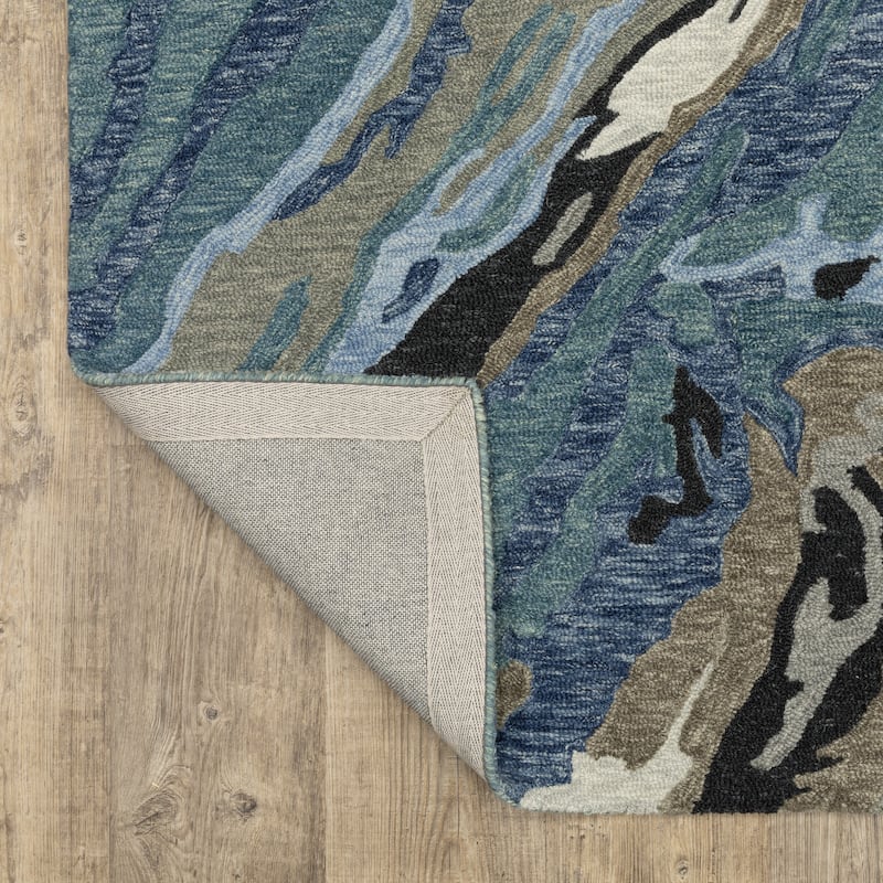 Style Haven Kitt Handmade Wool Abstract Waves Blue/ Teal Area Rug