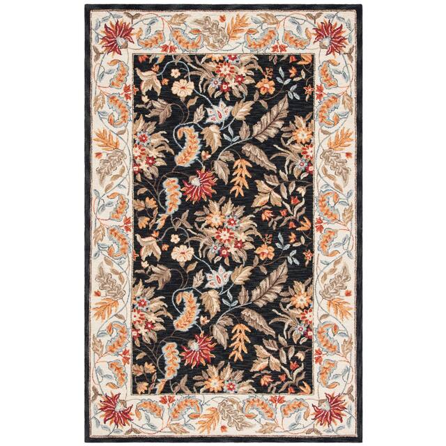 SAFAVIEH Handmade Chelsea Ashlyn French Country Floral Wool Rug - 3' Square - Black