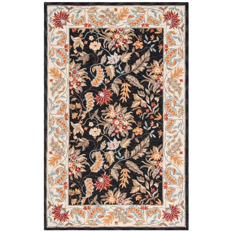SAFAVIEH Handmade Chelsea Malda French Country Floral Wool Rug - 4' Square - Black