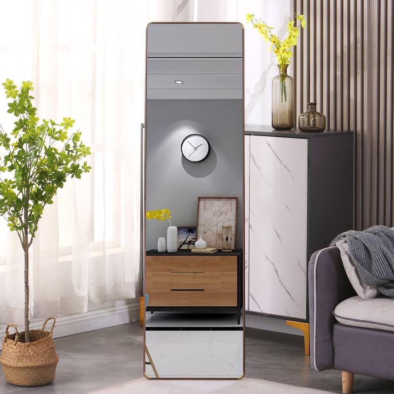 Roomfitters Floor Standing Full-Length Mirror with Walnut Frame, 60"x16.5" Wall Mounted Dressing Mirror for Bedroom