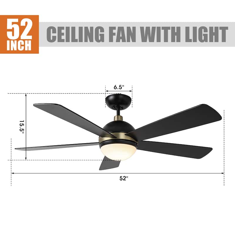 52" Barbeque Black 5-Blade Lighted Acrylic Globe Shade Ceiling Fan with Remote - 52 in. D x 52 in. W x 15.5 in. H
