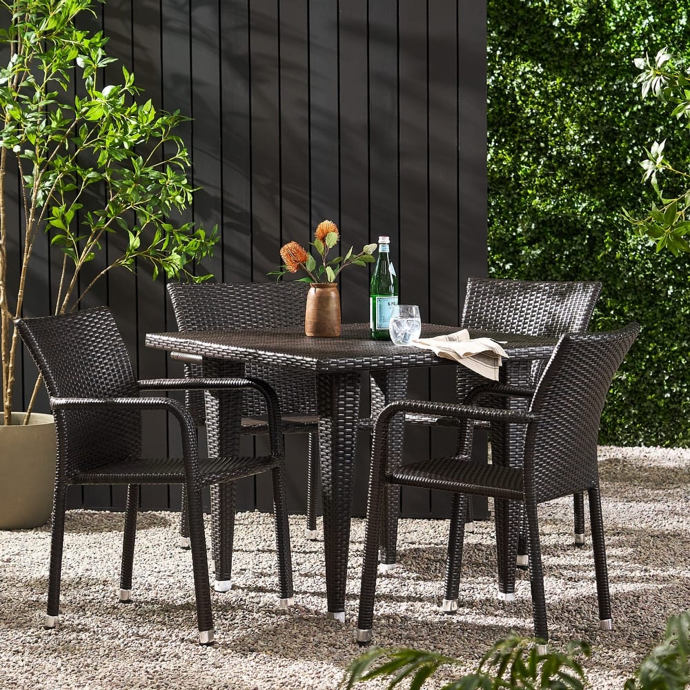 Dover Outdoor Wicker Armed Lightweight Stacking Chairs (Set of 4) by Christopher Knight Home