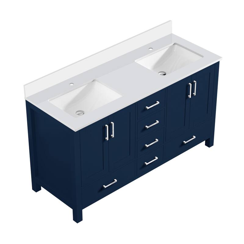 Jacques 60 in. W x 22 in. D Navy Blue Double Bath Vanity and White Quartz Top