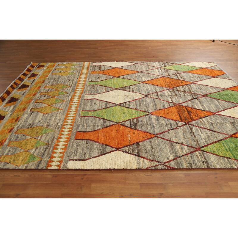 Geometric Moroccan Oriental Area Rug Handmade Multi-Color Wool Carpet - 7'2" x 10'0"