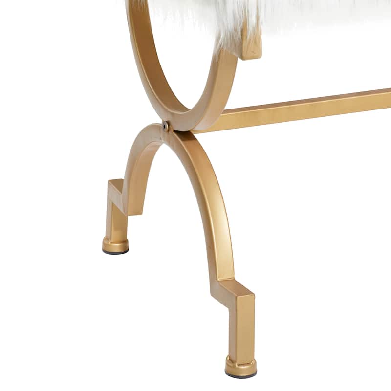 Metal Bench with White Cushion Top - Gold - Roche River Decor - 17"Wx42"Lx20"H