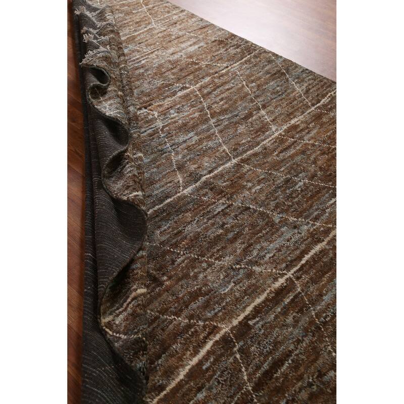 Hand Knotted Oriental 100% Wool Carpet Tribal Tribal Brown Moroccan Area Rug - 9' 7'' X 6' 7''