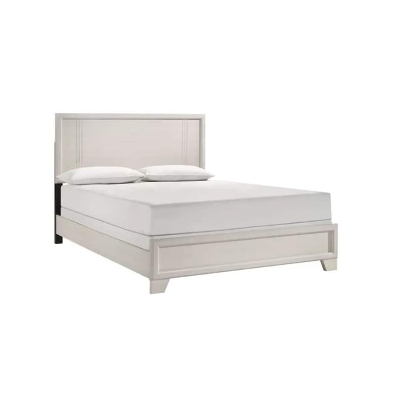 Charie Full Bed with Panel-Style Headboard, Tapered Legs, White Wood