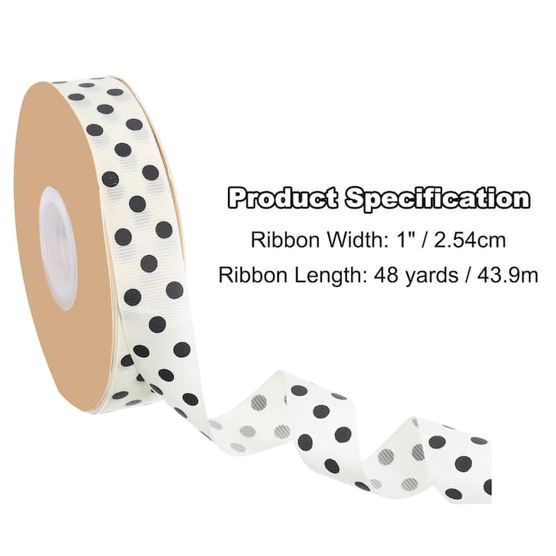 Polka Dot Craft Grosgrain Ribbon, 1 Inch x 48 Yard Grosgrain Ribbon Roll, Wired Edge Ribbon - Beige