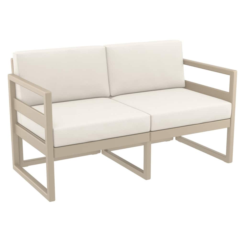 55" Taupe Brown Outdoor Patio Loveseat with Sunbrella Natural Beige Cushion