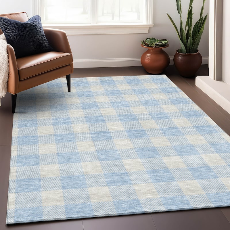 Premium Washable Super Soft Plaid Mayfield Rug - Sky - 5' x 7'6"