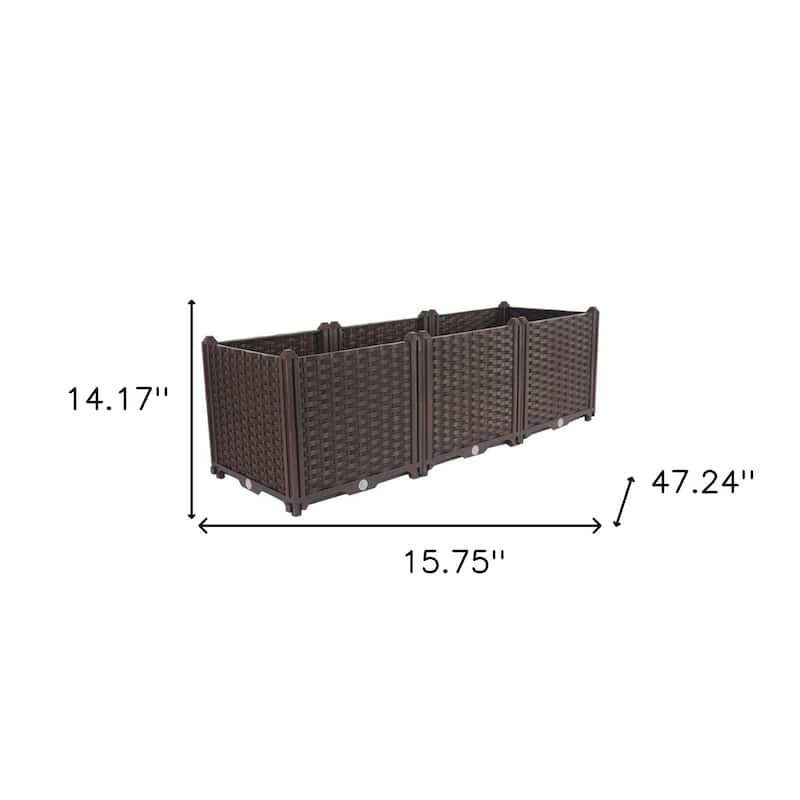 HomeRoots 47" X 16" Dark Brown Heavy Duty Plastic Rectangular Self Watering Planter Box