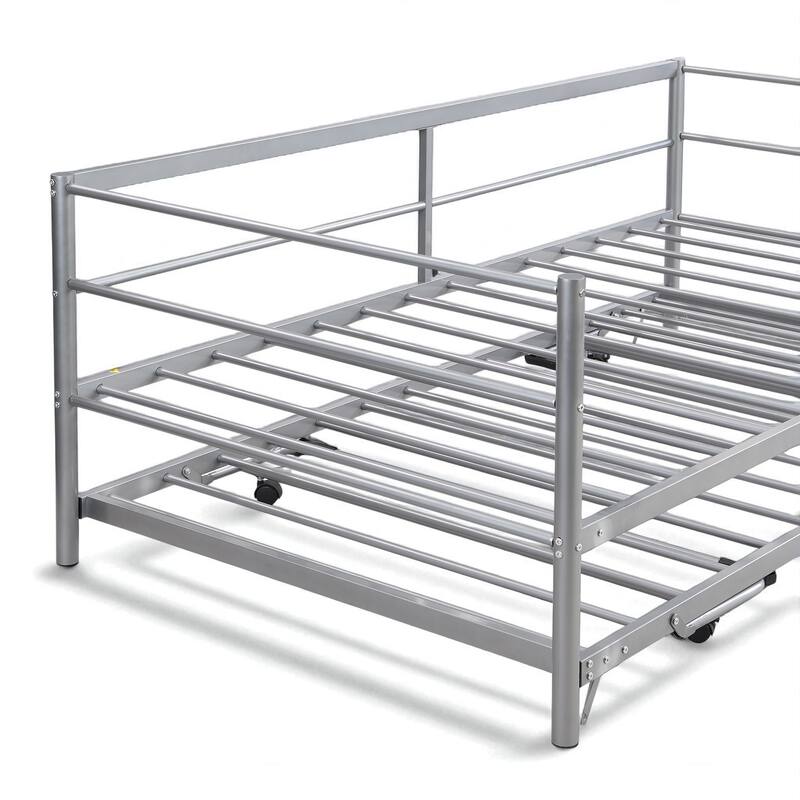 Twin Metal Daybed with Adjustable Pop-Up Trundle, No Box Spring Required