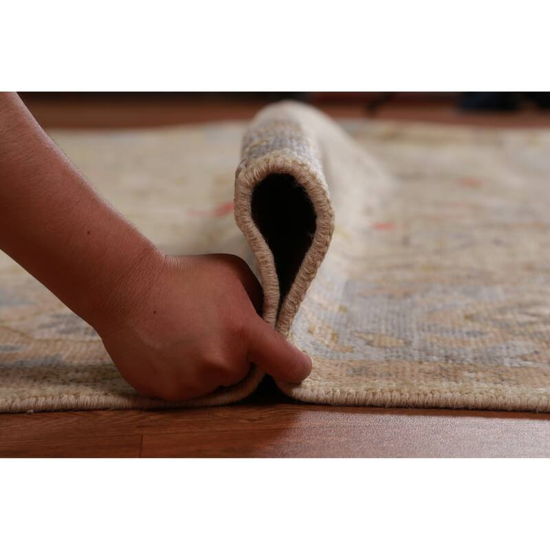 Hand Knotted Oriental 100% Wool Carpet Transitional All-Over Beige & Ivories Oushak Area Rug - 9' 10'' X 7' 9''