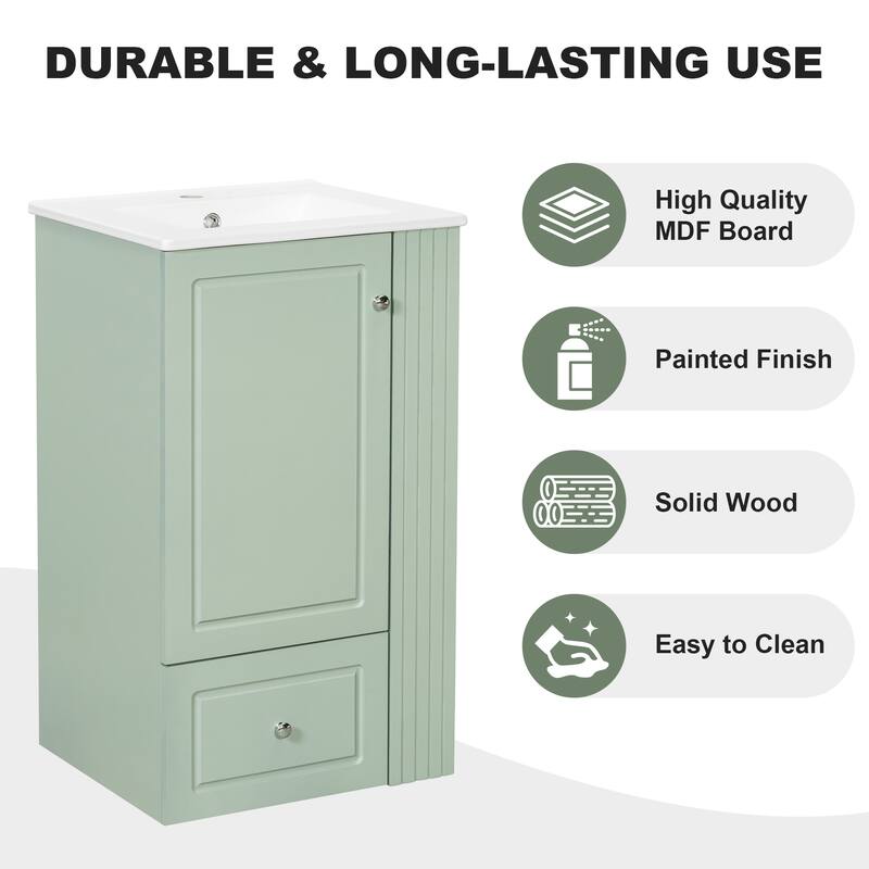 Roomfitters 20" Bathroom Vanity with Sink, Soft-Close Drawer, Side Open Shelves & Pinewood Towel Bar