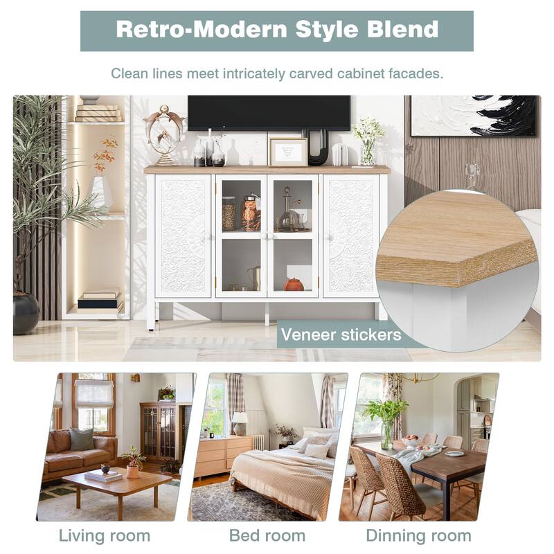 47.2'' Retro TV Stand with Adjustable Shelves, Entertainment Center Media Console with Glass Cabinet Doors & Anti-tip Device