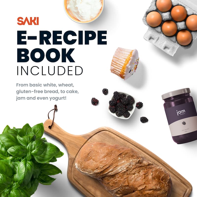 Saki Bread Maker with Non-stick Ceramic Bread Pan, Stainless Steel, 12-in-1 Programmable - 3lb