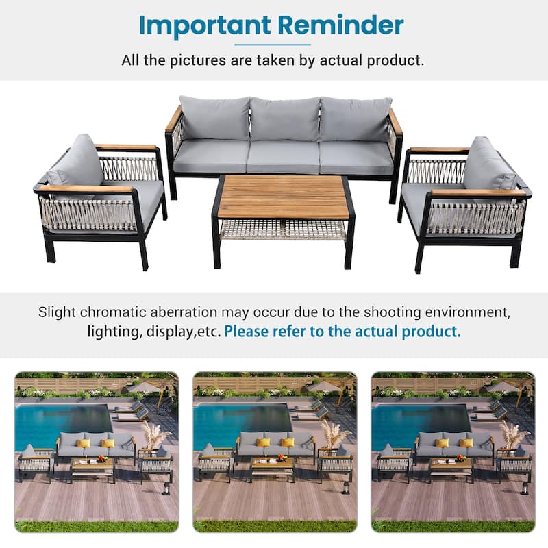 Roomfitters 4-Piece Outdoor Sectional Sofa Set 5-Person Patio Conversation Seating Group with Cushions and Coffee Table