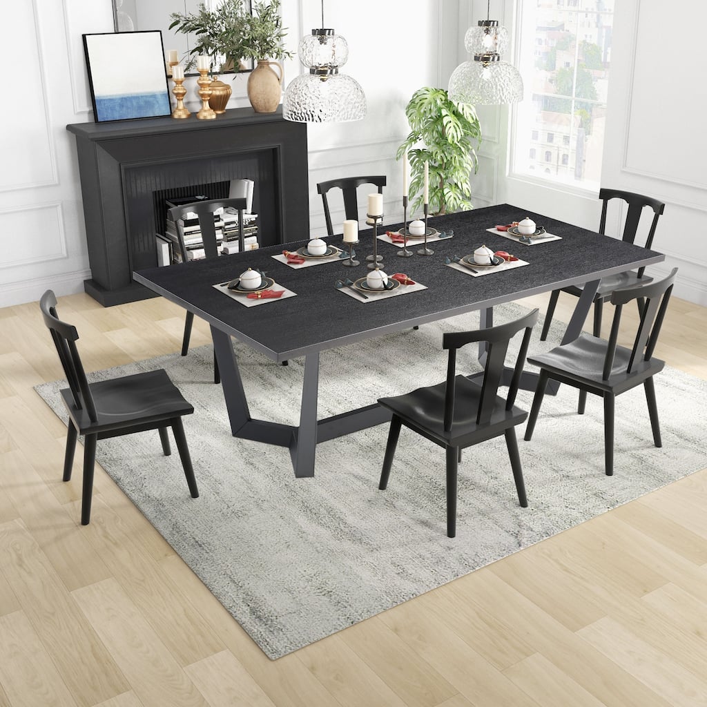 Geometric Black Dining Table Rectangular MDF Bar Conference