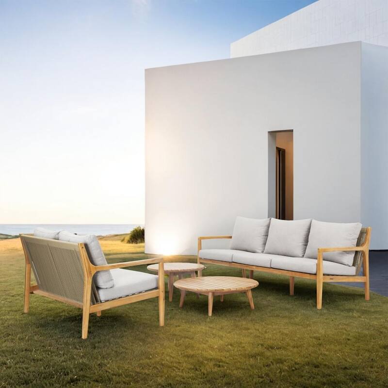 Acacia Wood 4-piece Outdoor Conversation Sofa Set with Removable Waterproof Cushions