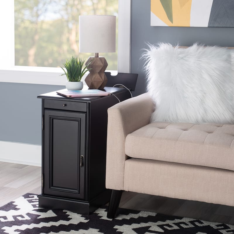Rectangular Accent Table with USB and Storage Compartment - 24" - Black