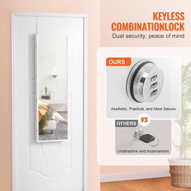 2-in-1 Full Length Mirror Jewelry Cabinet Armoire Wall Door Mounted Organizer with Lock - 14.6 x 3.9 x 47.5in