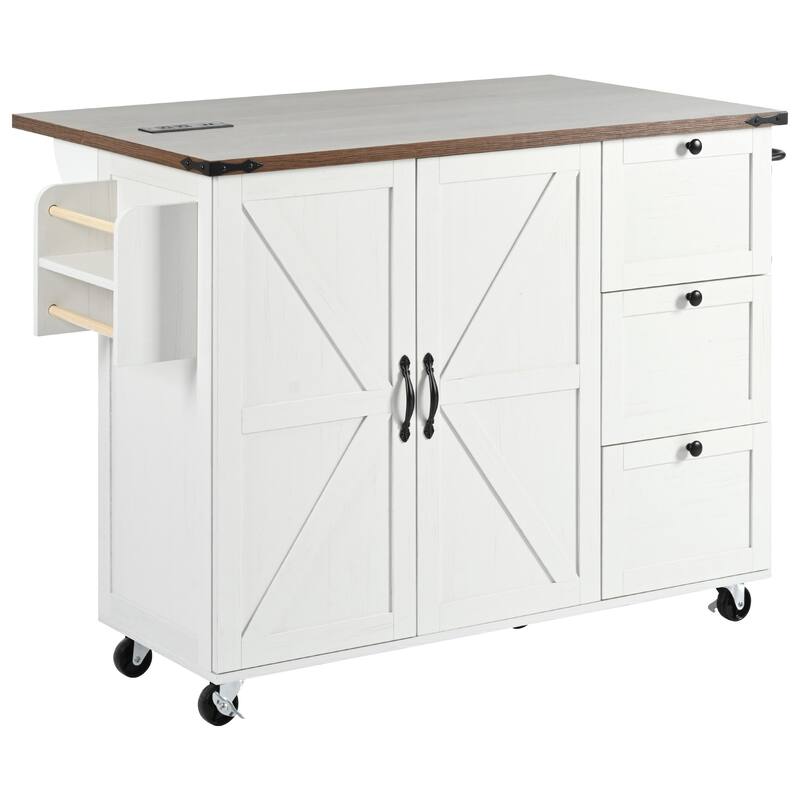 54.5″ Farmhouse Rolling Kitchen Island Cart with Power Outlets