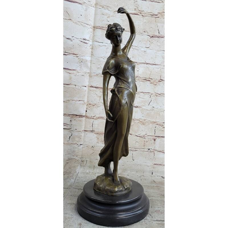Victorian Girl Signed Sculpture Elegant Art Nouveau Bronze Statue Figurine Deco