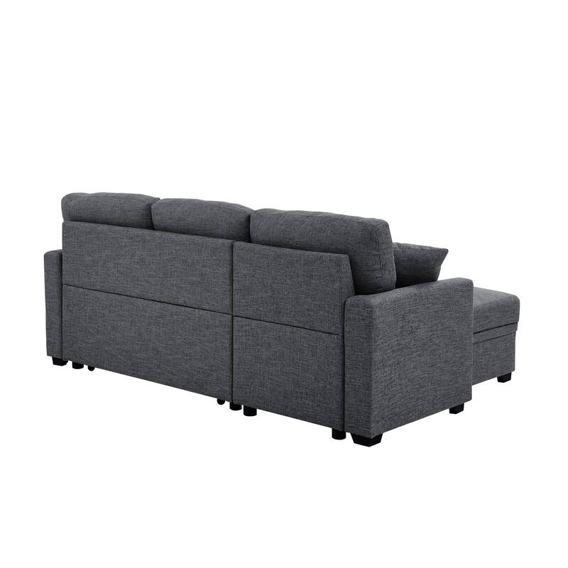 Polyester Upholstered Sleeper Sofa with Chaise and Storage 84 Inch Wide