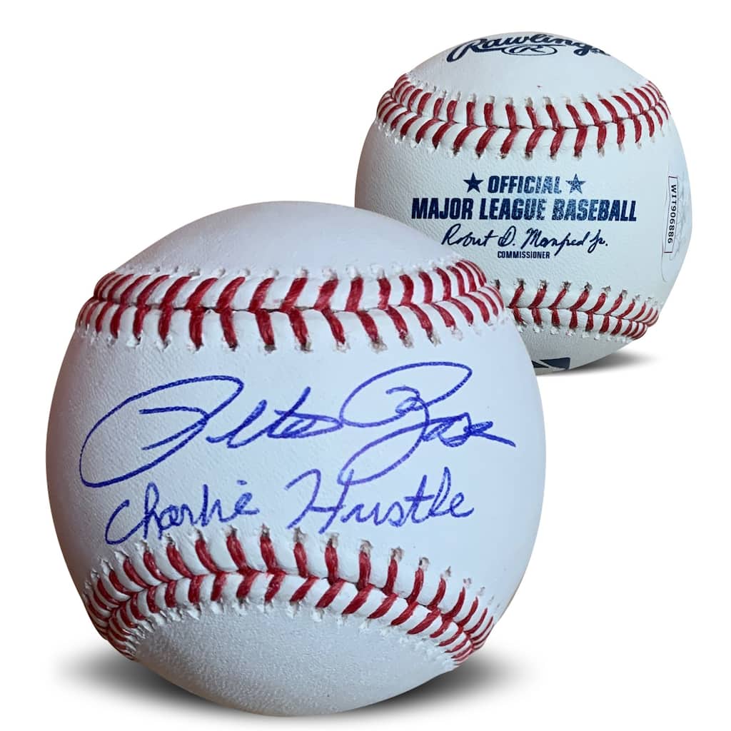 Pete Rose Autographed MLB Signed Baseball CHARLIE HUSTLE JSA COA With Display Case - 8'6" x 11'6"