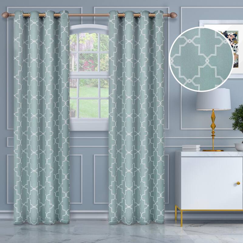 Imperial Trellis Washable Room Darkening Blackout Curtains, Set of 2 Panels - 52" x 84" - Teal