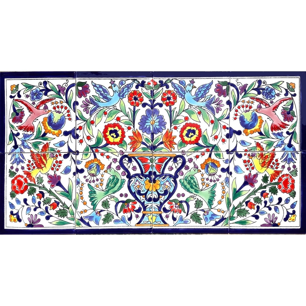 ornamental folk art bird berry Accent Tile Mural Kitchen Backsplash Ceramic 8x6 