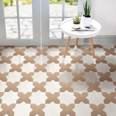 Merola Tile Argile Star Bianco with Cotto Cross 7" x 14" Porcelain Floor and Wall Tile - Kit (2 Tiles)