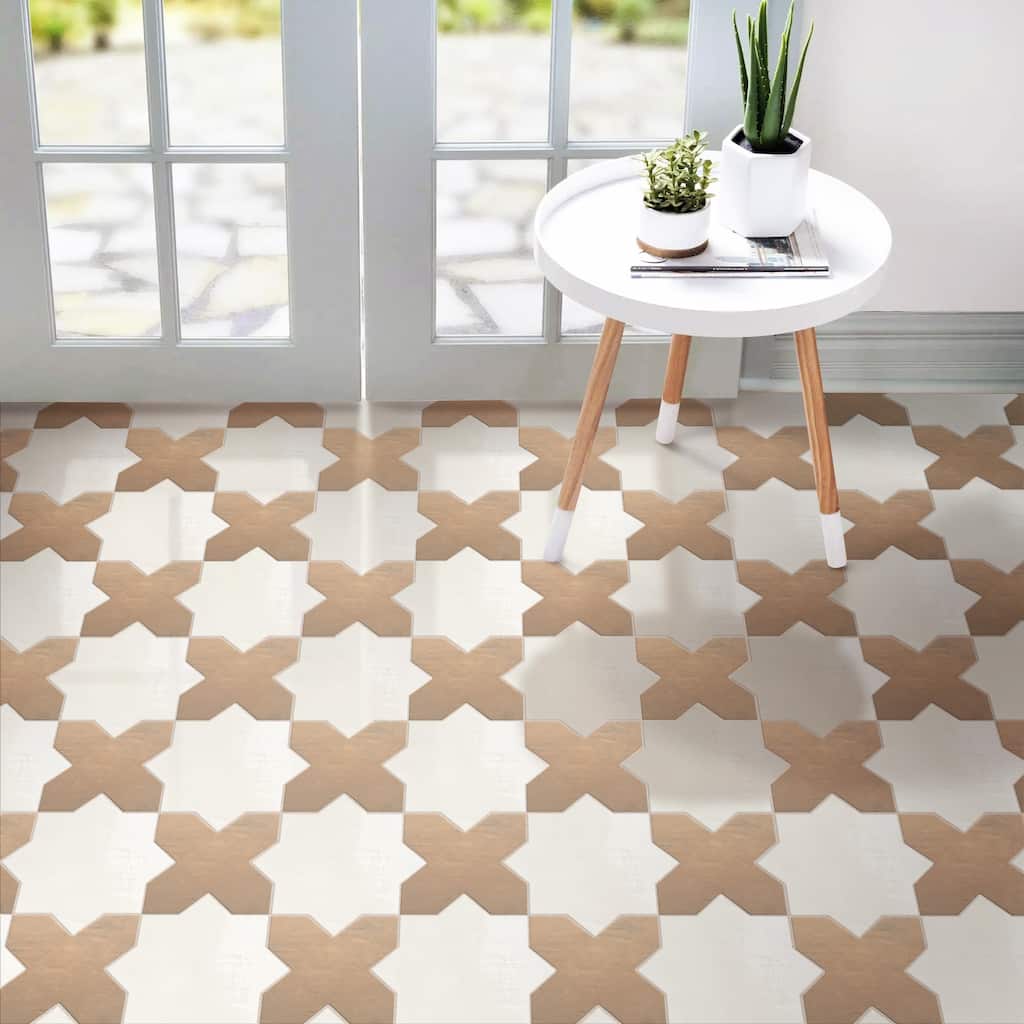 Merola Tile Argile Star Bianco with Cotto Cross 7" x 14" Porcelain Floor and Wall Tile - Kit (2 Tiles)