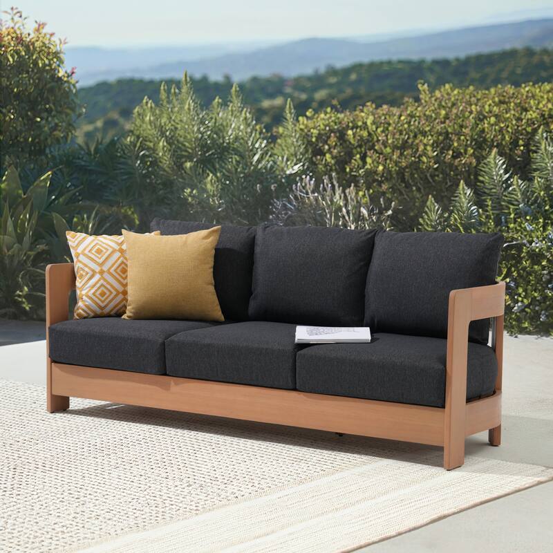 Outdoor 3-Seat Outdoor Sofa Solid Wood Eucalyptus - Black